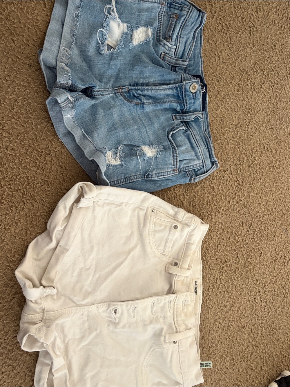 Hollister Light Blue Distressed Denim & garage White denim Shorts